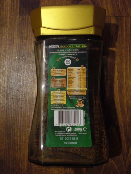 Nescafé - Gold all italiana 200g - zadní strana